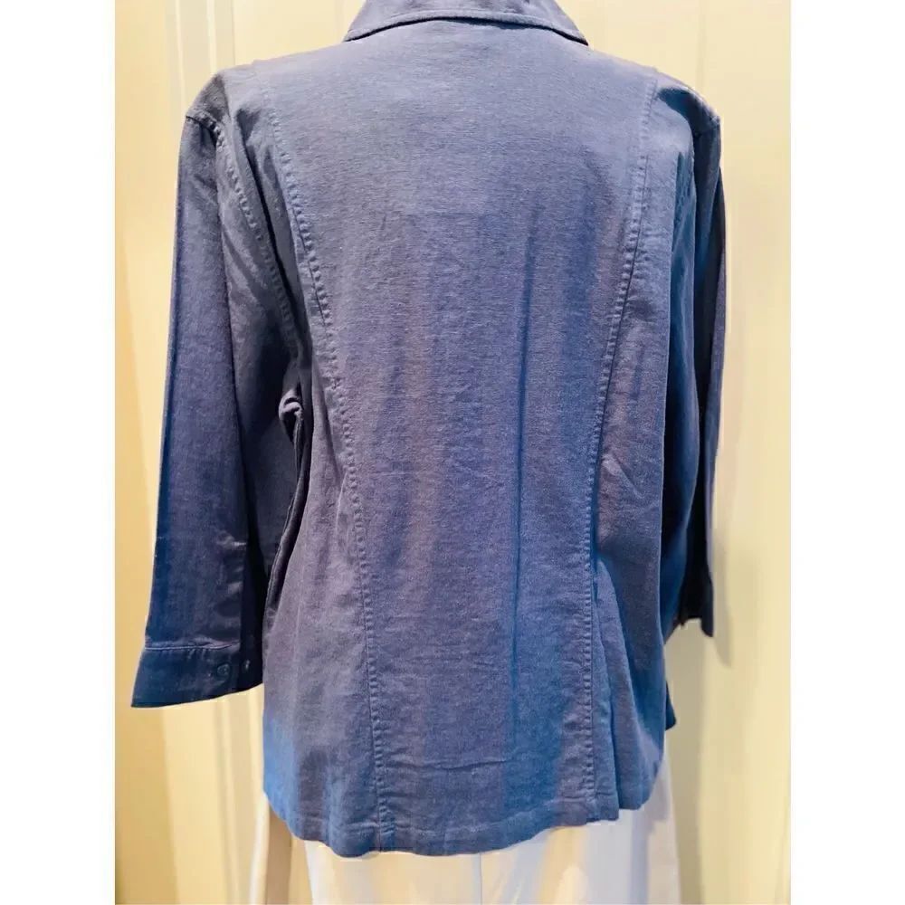 Christopher & Banks New Blue Collared Button Down Top / Jacket with 3/4 Sleeves - Picture 2 of 2
